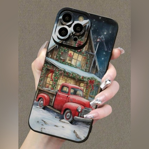 Apple iPhone 13 Pro Phone Case Christmas Truck Snow Design Black TPU - Picture 3 of 4